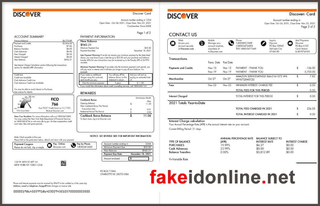 Discover Card Statement PSD Template